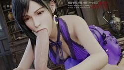 1boy 1boy1girl 1girls 3d alternate_costume animated blowjob dress erect_nipples erect_nipples_under_clothes fellatio final_fantasy final_fantasy_vii final_fantasy_vii_remake gagging_noise light-skinned_male oral purple_dress sessho3d sound throat_noise tifa_lockhart video