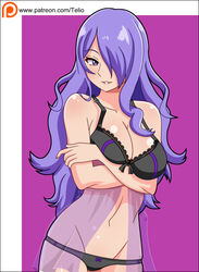 1girls black_panties camilla_(fire_emblem) cleavage crossed_arms fire_emblem fire_emblem_fates grin hair_over_one_eye large_breasts lingerie long_hair negligee nightgown nintendo panties purple_eyes purple_hair see-through smile solo solo_female teliodraw