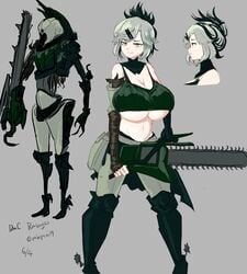 chainsaw cleavage_cutout devil dmc:_devil_may_cry enemies gijinka huge_breasts humanoid odakubara ravager_(dmc:_devil_may_cry) two_tone_hair