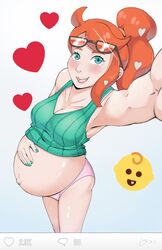 1girls claraspregs eyewear_on_head female female_only huge_belly looking_at_viewer pokemon pokemon_ss pregnant ready_to_pop selfie solo sonia_(pokemon)