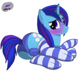 ass balls big_balls big_butt blush femboy gay looking_back male mlp_clop mlp_oc my_little_pony snowball_cold_(mlp) socks solo underwear_only unicorn_pony