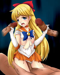 ax-s bishoujo_senshi_sailor_moon bow censored clothed_sex clothing flat_chest girl_on_top handjob minako_aino panties sailor_venus skirt tagme torn_clothes