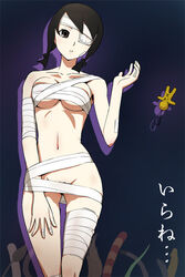 bandage bandages black_eyes black_hair braid breasts doll eye_patch hand_on_thigh haruyama kobushi_abiru lowres mound_of_venus multiple_tails naked_bandage navel nude pubic_hair sayonara_zetsubou_sensei shadow strap tail thigh_gap thighs tied_hair twin_braids twintails underboob