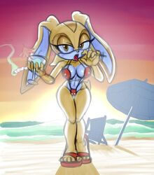 aged_up alcohol anthro beach beach_chair beach_umbrella bedroom_eyes beverage big_breasts bikini breasts brown_eyes cameltoe cleavage clothed clothing cream_the_rabbit curvy_figure drugs female footwear hotred hourglass_figure imminent_sex is_(artist) lagomorph leporid looking_at_viewer mammal marijuana midriff narrowed_eyes navel rabbit rough_sketch sandals seaside seductive sega servedasis sling_bikini smoking solo sonic_(series) sonic_the_hedgehog_(series) sunset swimwear tan_body tongue tongue_out voluptuous wide_hips wine_glass