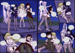 anal ass blake_belladonna bodysuit breast_hold breasts bulge comic deflation dickgirl disguised_male dress dress_bulge erection evil_grin faunus female female_skinsuit futa_on_futa futanari grimm_(rwby) high_heels human male mask_pull multiple_girls nipples penis penis_emerging_from_pussy penis_under_dress penis_under_skirt possessed possession ruby_rose rwby sagabel sex skinsuit skirt skirt_bulge smile suit_transformation tagme team_rwby text weiss_schnee yang_xiao_long