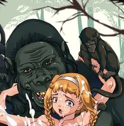 artist_request blonde_hair cum female gangbang gorilla group_sex leina monkey monster queen's_blade rape source_request zoophilia