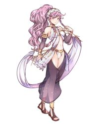 akira_(kaned_fools) braid breasts edit feet female female_focus fire_emblem fire_emblem_awakening fire_emblem_heroes full_body midriff navel nintendo olivia_(fire_emblem) open_toe_shoes pink_eyes pink_hair ponytail revealing_clothes sandals see-through simple_background solo thighhighs third-party_edit tied_hair twin_braids white_background