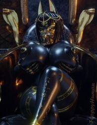 1girls anubis anubis_(bom39) big_breasts black_skin bom39 breasts female floppyhuman huge_breasts looking_at_viewer
