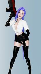 1girls 3d boots clothed elbow_gloves female female_only glorious_jinx gloves honey_select honey_select_2 iwillescapehere jinx_(league_of_legends) latex latex_gloves league_of_legends long_hair pale-skinned_female partially_clothed pink_lipstick purple_hair solo