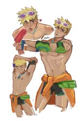 1boy abs athletic athletic_male blonde_hair male male_only no_visible_genitalia okkitiv overwatch overwatch_2 poolside_wuyang solo_male wuyang