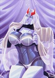 1girls alien alien_girl big_breasts blackberrehart blue_eyes breasts busty cleavage curvaceous curves curvy curvy_body curvy_female curvy_figure curvy_hips female female_focus female_only female_prowl_(transformers) lingerie machine prowl_(transformers) robot robot_girl rule_63 solo solo_female transformers transformers_idw wedding_lingerie white_bra white_lingerie white_panties