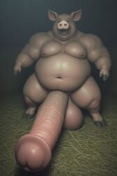 1boy 3d ai_generated animal_genitalia anthro anthro_only balls barn big_glans digitigrade equine_genitalia equine_penis farm fat fat_male flared_penis front_view full_body furry furrypornaddiction hay hog hooves horror horsecock huge_balls huge_cock hyper hyper_balls hyper_penis long_penis looking_at_viewer male male_only mismatched_genitalia monster navel nightmare_fuel nipples obese obese_male penis pig pig_ears pig_nose solo solo_male sus_(pig) thick_thighs veiny_penis wide_hips