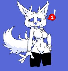1girls anthrofied blank_eyes blue_background boggster005 breasts cat_ears chest_tuft clyde_(discord) discord discord_(app) empty_eyes featureless_breasts featureless_crotch feline feline_humanoid female female_only furry furry_only humanoid mammal naked no_bra no_humans no_nipples no_panties no_pupils no_pussy nude nude_female nudity open_mouth solo solo_female standing stockings tail thighs tuft white_fur
