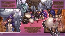 absurd_res anal anal_sex animal_genitalia animal_penis anthro anus armwear ass balls bdsm_collar bdsm_gear bdsm_outfit belly_riding belt belt_bondage bit_gag blinders blue_body blue_fur blue_hair blush blush_lines bodily_fluids bondage bondage_gear bondage_gloves bound canid canine canis chastity_cage chastity_device clap clap_(sound_effect) clenched_teeth clothing collar collar_only crying cuff_(restraint) cum cum_string cumshot damienkamien dirty_talk dominant dominant_feral drip_(dripponi) dripping duct_tape duo ear_piercing ear_ring ear_tag ears_back ejaculation equid equine equine_genitalia equine_penis eye_roll eyebrows eyewear faceless_character femboy feral flared_penis fur gag gagged gagging gaping gaping_anus gay gay_male genital_fluids genitals glistening glistening_body glistening_butt gloves grey_body grey_fur hair half-closed_eyes handwear harness hi_res holding_object holding_penis hoof_gloves hoof_hands hooves horse horseshoe humiliation humiliation_fetish jackal kneeling latex latex_armwear latex_clothing latex_gloves latex_handwear latex_legwear latex_thigh_highs leather leather_clothing leather_cuffs leather_harness leather_strap leather_topwear leggings legwear lube lube_string male male/male mammal markings medial_ring moan motion_blur motion_lines musk narrowed_eyes nipple_piercing nipples nude nude_anthro nude_male onomatopoeia pasties penetration penis petplay piercing pink_eyes pink_nose pivoted_ears ponyplay puppyplay purple_body purple_fur purple_hair raised_tail restraints ring_piercing roleplay saddle saliva saliva_drip saliva_string sequence simple_background size_difference slap slap_(sound_effect) slave sound_effects speech_bubble spots spotted_body spotted_fur stockings stomach_bulge straps submissive submissive_anthro submissive_male sweat tail tail_tied tape tape_bondage tears tears_of_pleasure teeth text thigh_highs topwear vein veiny_penis white_body white_fur worship wrecked yaoi yellow_body yellow_fur