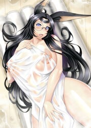 azur_lane breasts huge_areolae huge_breasts megane nipples see-through souryuu_(azur_lane) towel