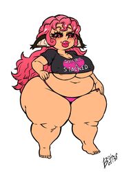 1girls animal_ears areola_slip areolae bare_ass bare_legs bare_midriff belly bendacriss big_ass big_breasts braless breasts chubby crop_top fat_ass fat_legs giant_ass hand_on_hip huge_ass huge_thighs hyper hyper_ass lipstick makeup massive_ass nipple_bulge nipples overweight pink_eyes pink_hair pulling_down_panties round_ass shortstack smile thick_ass thick_legs thick_lips thick_thighs thong underboob wide_hips willemine