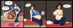 asian asian_female big_breasts breast_expansion brown_hair cleavage d.va digestion english_text female_only glasses hair_pin huge_breasts kainan laying_on_bed lingerie mei_(overwatch) nipples overwatch post_vore ripped_clothing short_hair stomach_bulge tagme vore weight_gain