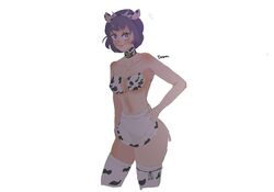 1girls 2021 animal_ears bikini bikini_top black_clover choker confident cow_ears cow_girl cow_print deem dorothy_unsworth female light-skinned_female looking_at_viewer purple_hair short_hair small_breasts thick_ass thick_thighs thighhighs thighs