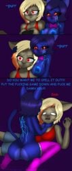 2girls angry anthro asphyxiation ass big_ass big_breasts big_butt blonde_hair blue_hair blue_skin bowtie breasts cat_ears choking distracted feline feline_humanoid flirting multiple_girls original_character pussy scar stockings strangling thighhighs video_games yuri zachthehedgehog97-2