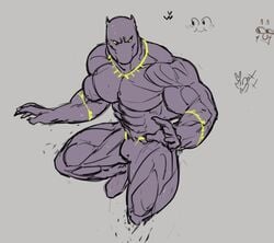 1boy abs bara biceps black_panther_(marvel) black_panther_(series) bulge claws dark_male_only flaccid human human_only male male_only marvel mask masked_male muscular muscular_arms muscular_male pecs ripped-saurian sketch solo suit t&#039;challa triceps