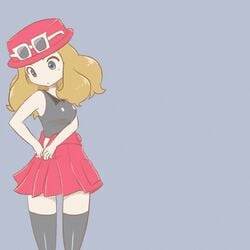 animated dressing exposed_pussy female_only gif grey_background human light-skinned_female light_skin microsd_(artist) nintendo pokemon pussy serena_(pokemon) serena_(pokemon_games) thighhighs wardrobe_malfunction