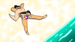 2girls 69 69_position asian beach big_ass big_breasts black_hair blowjob blush closed_eyes eva_(tdi) heather_(tdi) multiple_girls muscular_female naked nude oral rustysh4ckl3ford sand strap-on total_drama_(series) total_drama_island yuri