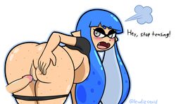 angry big_ass big_breasts blue_hair blush inkling inkling_girl lewdiesquid pants_down penis pussy splatoon spreading wet_pussy