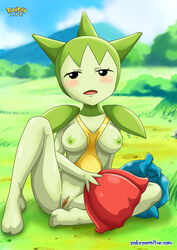 1girls anthro blush breasts female flora_fauna flower game_freak green_nipples nipples open_mouth outside pokémon_(species) pokemon pokemon_rse pokepornlive pussy roselia solo