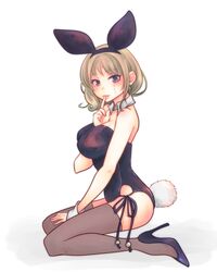 alternate_costume big_breasts blonde_hair bunny_ears bunny_girl bunny_tail bunnysuit female female_only fishnet_stockings fishnets gintama high_heels kneeling looking_at_viewer paleatus playboy_bunny purple_skin scar solo tsukuyo