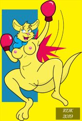 anthro boxing_gloves breasts clothing digital_media_(artwork) female feral genitals handwear kangaroo katy macropod mammal marsupial nude pussy reddragonkan solo