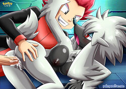 anthro ass breasts cum cum_in_pussy cum_inside furfrou furry human_on_anthro interspecies lance_(pokemon) male_human/female_pokemon nipples pokémon_(species) pokemon pokemon_gsc pokemon_xy pokephilia pokepornlive sex tail