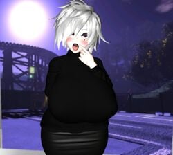 big_breasts black_lipstick blush clothed female_only huge_breasts human_only large_breasts lwd_cartoonz massive_breasts original_character pencil_skirt red_eyes second_life skirt sweater thick_hips tight_clothing tongue_out turtleneck turtleneck_sweater unknown_(lwd_cartoonz) white_hair