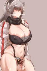 1futa arknights balls big_balls big_balls_small_penis big_breasts big_testicles breasts chastity chastity_device clothed clothing cum erection futa_only futanari futasub humanoid humanoid_penis large_breasts light-skinned_futanari light_skin lock masso_nullbuilt mostly_nude pale_skin penis precum schwarz_(arknights) small_penis solo standing testicles uncut