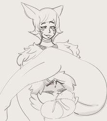 balls_deep cum cum_in_mouth cum_inside cum_out_nose deep_throat deepthroat fellatio final_fantasy final_fantasy_xiv forced futa_on_male futanari lalafell leglock miqo'te monochrome nochlosa_lalosa oral oral_sex sketch y'shtola