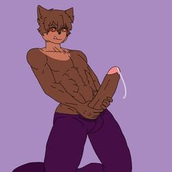 1boy 2021 7n7o animal_ears anthro artist_request balls big_penis brown_fur brown_hair brown_skin cum doggy_(piggy) furry furry_only gay grabbing_own_penis half-dressed huge_cock humanoid looking_at_viewer male male_only muscular muscular_male nose on_knees pants penis penis_grab penis_out piggy_(game) plain_background precum precum_drip precum_string purple_background purple_pants red_eyes red_sclera roblox roblox_game short_hair simple_background solo solo_male tongue tongue_out topless traced yellow_eyes