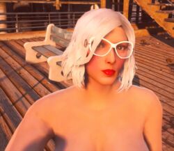 1girls curvy female female_only freckles glasses grand_theft_auto grand_theft_auto_online grand_theft_auto_v gta_online_female_character hourglass_figure lipstick makeup original_character pale-skinned_female pale_skin selfie short_hair white_hair