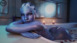 1girls 3d asari ass bathtub blue_eyes female female_only liara_t'soni looking_at_viewer mass_effect solo th3celtic theceltic