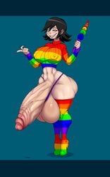 1futa ber00 big_ass big_breasts big_penis clothed clothing futa_only futanari huge_cock huge_penis huge_testicles human hyper_balls hyper_penis ineffective_clothing large_breasts light_skin pale_skin partially_clothed penis_out rainbow_shirt solo veiny_penis