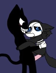 black_fur black_nose blue_eyes blush cartoon_cat cat_ears cat_tail deadtale feline_penis furry furry_only genital_swap holding pawpads pink_penis pleasured riskaver riskaver_(artist) smiling trevor_henderson vaginal_penetration