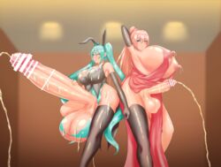 2futas absurd_res after_orgasm areolae ball_bra balls big_balls big_penis blue_eyes blue_hair breast_size_difference breasts censored cum duo elbow_gloves fujidmc12 futa_only futanari gloves hatsune_miku hi_res huge_breasts huge_cock human hyper hyper_balls hyper_penis light-skinned_futanari light_skin looking_at_viewer masturbation megurine_luka pale_skin peeing penis penis_size_difference pink_hair puffy_areola puffy_nipples seductive seductive_smile standing thighhighs twintails urination urine vocaloid