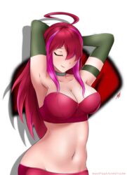 breasts closed_eyes elena_(metal_slug) happy long_hair maufreak metal_slug metal_slug_attack red_bra red_hair red_shorts red_underwear snk tagme white_background