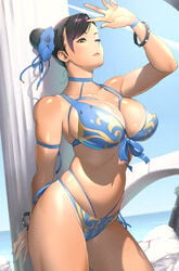 1girls bikini breasts capcom chun-li cleavage female female_only huge_breasts kotoyoshi_yumisuke solo solo_female street_fighter