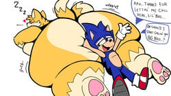 2boys anthro ass big_ass blue_fur blush english_text fat floofyboyetime fox furry gloves head_on_ass heart hedgehog hips large_ass larger_male laying_down laying_on_ground male male_focus male_only nude nude_male obese obese_male resting sega sleeping smaller_male sonic_(series) sonic_(series) sonic_the_hedgehog tails tails text thick_thighs thighs thunder_thighs wide_hips yellow_fur zzz