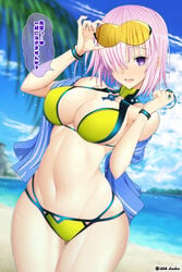 1girls beach bikini fate/grand_order fate_(series) female female_only glasses mash_kyrielight pink_hair purple_eyes shielder_(fate/grand_order) swimsuit thick_thighs thighs unadon voluptuous