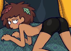 :t amphibia anne_boonchuy annoyed ass bike_shorts dark-skinned_female dark_skin disney disney_channel female female_only leaves_in_hair nipples small_breasts spats straight_hair thai tijuana_bibles topless