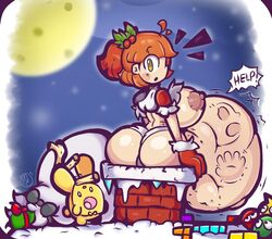 arle_nadja big_belly big_breasts big_butt mysticemerald_(artist) puyo_puyo puyo_puyo_tetris stuck stuck_in_chimney vore