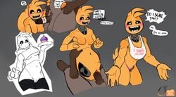 absurd_res animatronic anthro areola balls bib biped bite_mark black_penis black_sclera blood bodily_fluids breasts cjfurs clothing dark-skinned_male dialogue erection female five_nights_at_freddy's five_nights_at_freddy's_2 genitals hi_res hoodie legless legwear limb_slot machine male male/female nipples nubless_amputee nude panties penetration penis penis_biting pupils pussy robot sex speech_bubble stockings topwear toy_chica_(fnaf) underwear vaginal_penetration video_games white_pupils yellow_body