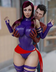 1boy 1boy1girl 1girls 3d big_breasts breast_grab breasts brown_eyes brown_hair cameltoe commission daz_studio fingerless_gloves gloves grabbing_from_behind groping groping_breasts groping_from_behind guhzcoituz hips horny kunoichi leg_band leotard lips marvel ninja peter_parker psylocke sash spandex spider-man spider-man_(series) squeezing straight_hair surprised surprised_expression touching_breast x-men