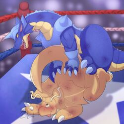 absurd_res ambiguous_gender bruised dominant dominant_male dragon dragon_(mutant_fighter) dragonite duo fighting_ring hi_res looking_pleasured male nintendo pokémon_(species) pokemon pokemon_(species) polarpandemonium sex tongue video_games