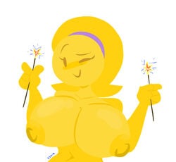 1girls 2021 4th_of_july big_breasts breasts emoji_(race) emoji_milf emojifam_(sssir8) fireworks hairband looking_at_viewer milf mob_face naked nipples no_outlines short_hair slobbyslapper solo sparkler sssir sssir8 white_background wink yellow_hair yellow_nipples yellow_skin